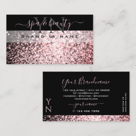 Elegant zwart roze mousserend glitter met monogram visitekaartje