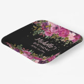 Elegant Zwart Roze Paarse Bloemen Glitter Verjaard Papieren Bordje (Gebogen)