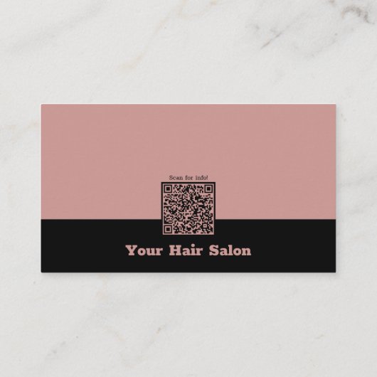 Elegant Zwart & Roze QR Code Hair Stylist Visitekaartje (Achterkant)