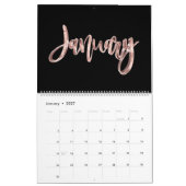 Elegant Zwart Roze Rose Goud Script Typografie Kalender (Jan 2027)