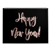 Elegant Zwart Roze Rose Goud Script Typografie Kalender (Hoes)
