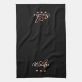 Elegant zwart roze script naam Monogram Theedoek (Verticaal)