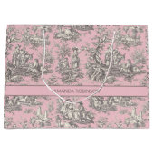 Elegant  zwart roze toile de jouy groot cadeauzakje (Voorkant)