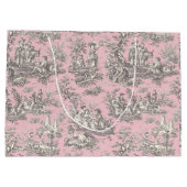 Elegant  zwart roze toile de jouy groot cadeauzakje (Achterkant)