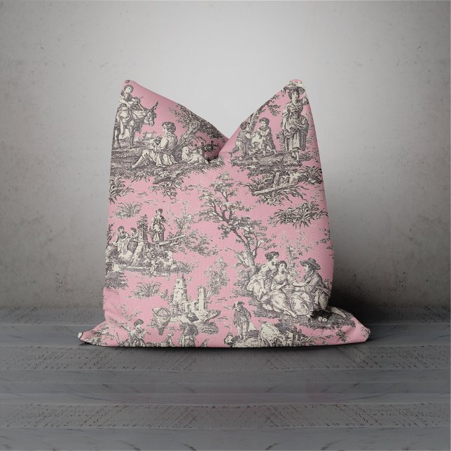 Elegant  zwart roze toile de jouy kussen (Creator heeft geüpload)