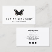 Elegant Zwart Roze Vlinder Event Planner Visitekaartje (Voorkant / Achterkant)