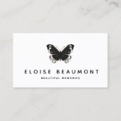Elegant Zwart Roze Vlinder Event Planner Visitekaartje (Voorkant)