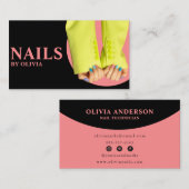 Elegant Zwart Roze Vrouwelijke Moderne Nail Tech Visitekaartje (Voorkant / Achterkant)