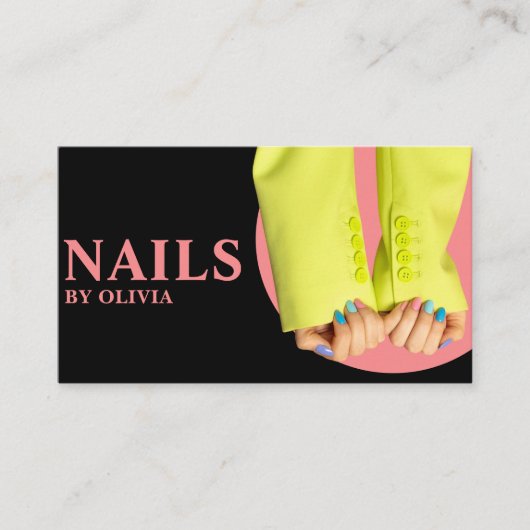 Elegant Zwart Roze Vrouwelijke Moderne Nail Tech Visitekaartje (Voorkant)