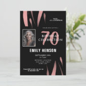 Elegant Zwart Roze Waterverf 70e Verjaardag Foto Kaart (Staand voorkant)