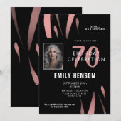 Elegant Zwart Roze Waterverf 70e Verjaardag Foto Kaart (Voorkant / Achterkant)