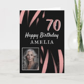 Elegant Zwart Roze Waterverf 70e Verjaardag Foto Kaart (Voorkant)