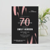 Elegant Zwart Roze Waterverf 70ste Verjaardagsfees Kaart (Staand voorkant)