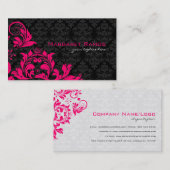 Elegant Zwart Roze & Wit Bloemen Damasks Visitekaartje (Voorkant / Achterkant)