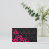 Elegant Zwart Roze & Wit Bloemen Damasks Visitekaartje (Staand voorkant)