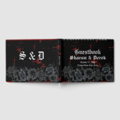 Elegant Zwart Rozen Rood Zwart Grunge Bruiloft Gastenboek (Volledig)
