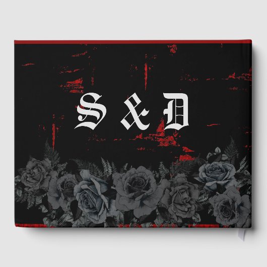 Elegant Zwart Rozen Rood Zwart Grunge Bruiloft Gastenboek (Achterkant)