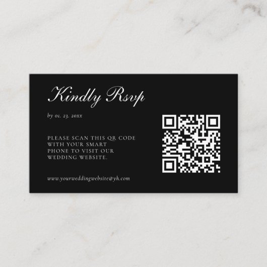 Elegant Zwart RSVP QR Code Bruiloft Informatiekaartje (Voorkant)