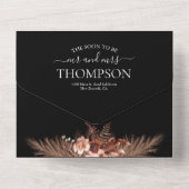 Elegant Zwart Rustiek Pampas QR Code Bruiloft All In One Uitnodiging (Achterkant)