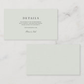 Elegant Zwart & Sage Green Wedding Details Informatiekaartje (Voorkant / Achterkant)