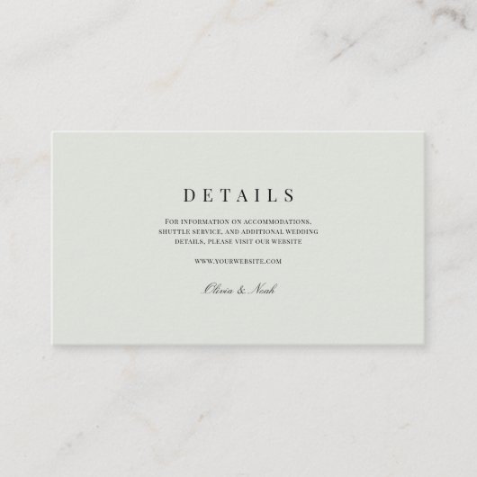 Elegant Zwart & Sage Green Wedding Details Informatiekaartje (Voorkant)