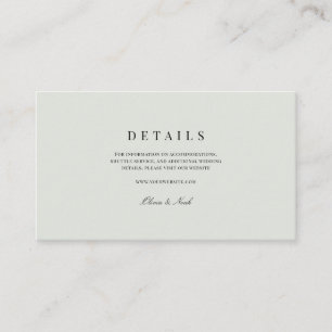 Elegant Zwart & Sage Green Wedding Details Informatiekaartje