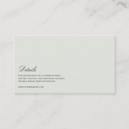 Elegant Zwart & Sage Green Wedding Details Informatiekaartje