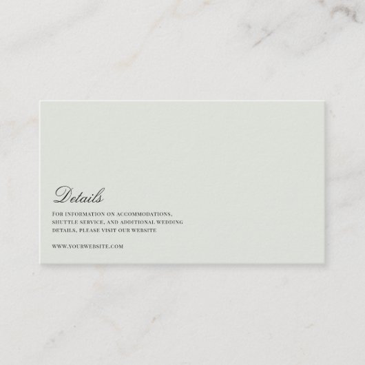 Elegant Zwart & Sage Green Wedding Details Informatiekaartje (Voorkant)