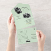 Elegant Zwart Sage Kust aquarel Bruiloft All In One Uitnodiging (Afscheurbaar)