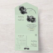 Elegant Zwart Sage Kust aquarel Bruiloft All In One Uitnodiging (Binnen)