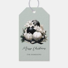 Elegant zwart salie groen ivoor kerst ornament cadeaulabel