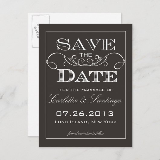 Elegant Zwart Save the Date Aankondiging (Voorkant / Achterkant)