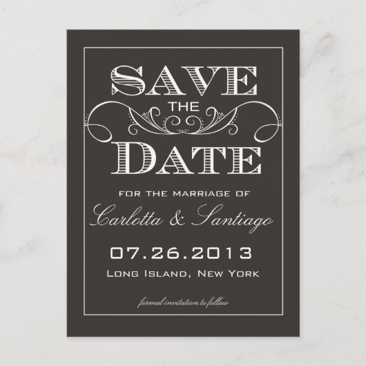 Elegant Zwart Save the Date Aankondiging (Voorkant)