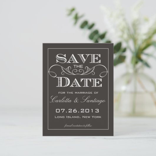Elegant Zwart Save the Date Aankondiging (Staand voorkant)