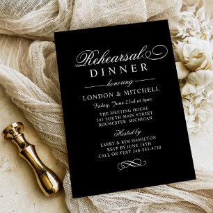 Elegant zwart schrift proefbruiloftsdiner kaart