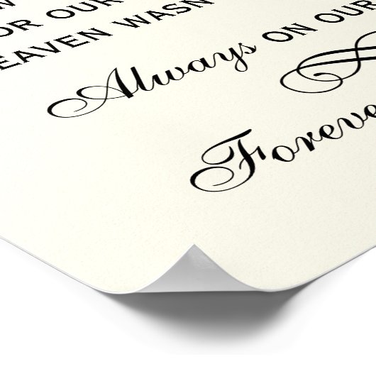 Elegant zwart schrift trouw-herdenkingbord poster (Hoek)