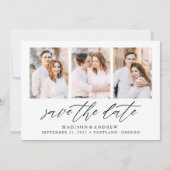 Elegant zwart script 3 fotocollage save the date (Voorkant)