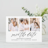 Elegant zwart script 3 fotocollage save the date (Staand voorkant)