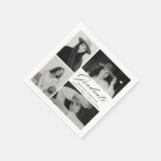 Elegant zwart Script 4 Foto Afstuderen Servet (Hoek)