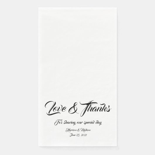 Elegant zwart script aangepast Liefde & Bedankt br Servet (Voorkant)