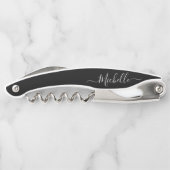 Elegant Zwart Script Aangepaste naam Kurkentrekker (Achterkant)