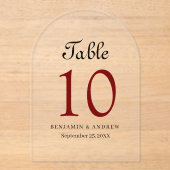 Elegant zwart script acryl boog tabel nummer uitnodigingen (Voorkant)