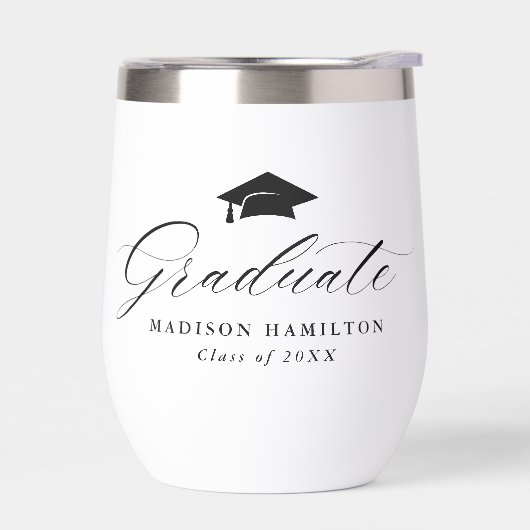 Elegant zwart script Afstuderen naam & jaar (Links)