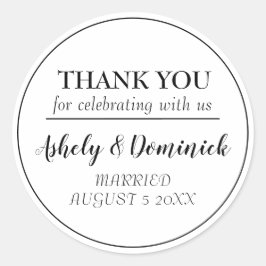 Elegant zwart script bedankt voor je huwelijk ronde sticker