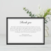 Elegant zwart script begrafenisfoto dank u kaart (Staand voorkant)