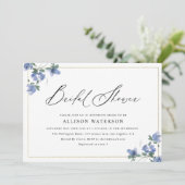 elegant zwart script blauw floral vrijgezellenfees kaart (Staand voorkant)