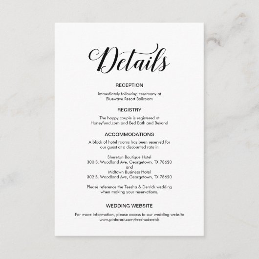 Elegant zwart script, bruiloft details informatie informatiekaartje (Voorkant)