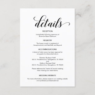 Elegant zwart script, bruiloft details informatie informatiekaartje