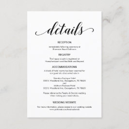 Elegant zwart script, bruiloft details informatie informatiekaartje