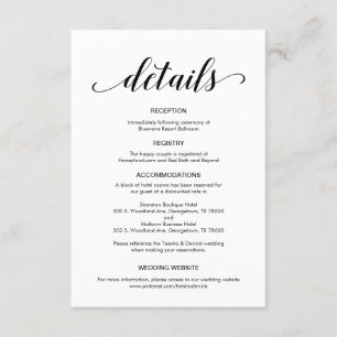 Elegant zwart script, bruiloft details informatie informatiekaartje